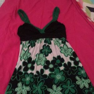 Green black and white flower dress